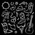 COUNTRY FEST Monochrome Western Music Symbols Vector Set